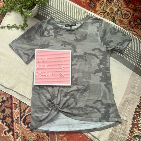Always Indigo Camo Twist Front T Shirt - Picture 1 of 6